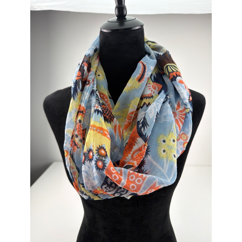 J. Jill Infinity Scarf Blue Orange Floral Cotton Boho Lightweight 100% Cotton